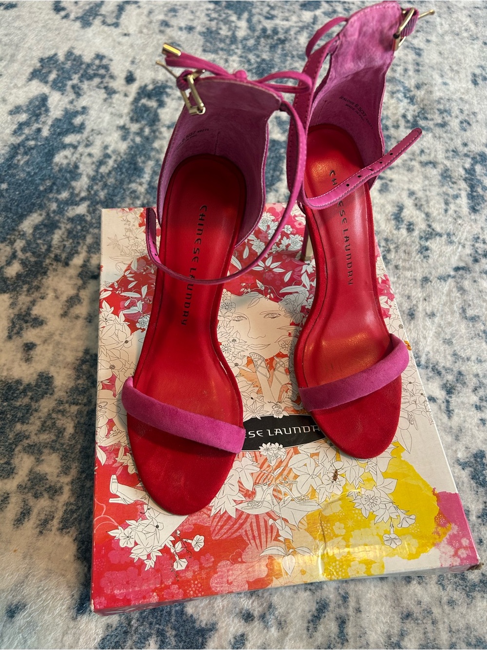 Chinese Laundry • Two-Tone Pink Open-Toe Ankle-Tie Heels • 6.5 •
